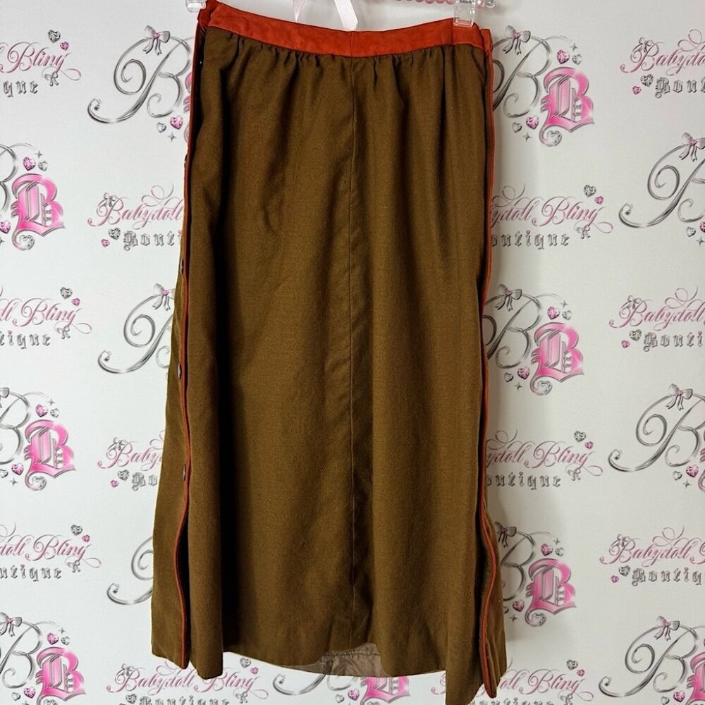 Skirt long button sides vintage Elegant Brown Skirt with Orange Accents